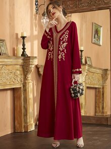 Al Najma Vestido túnico con bordado escote V - Burdeos - Ver 4