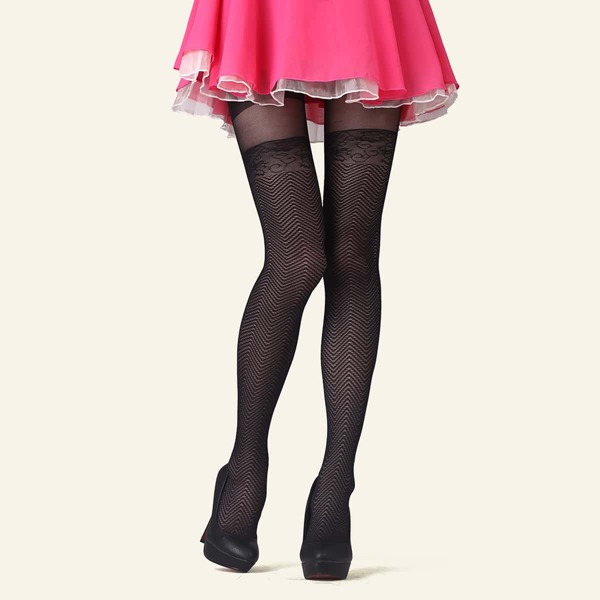 

Chevron Pattern Tights, Black