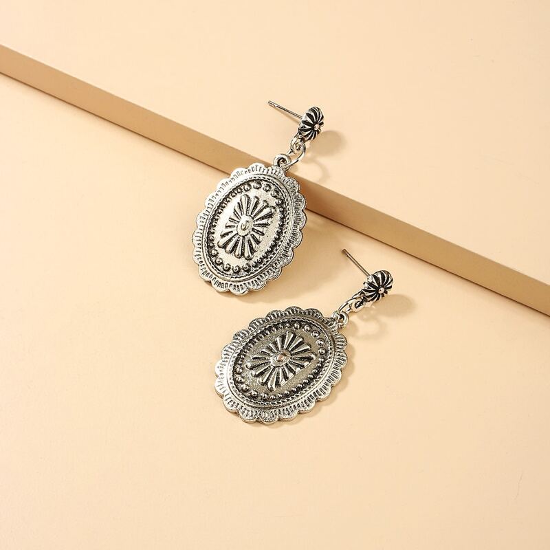 

Textured Metal Retro Drop Earrings, Antique silver