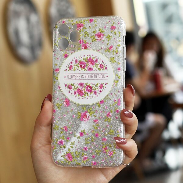 

Rose Pattern Glitter Phone Case, Multicolor