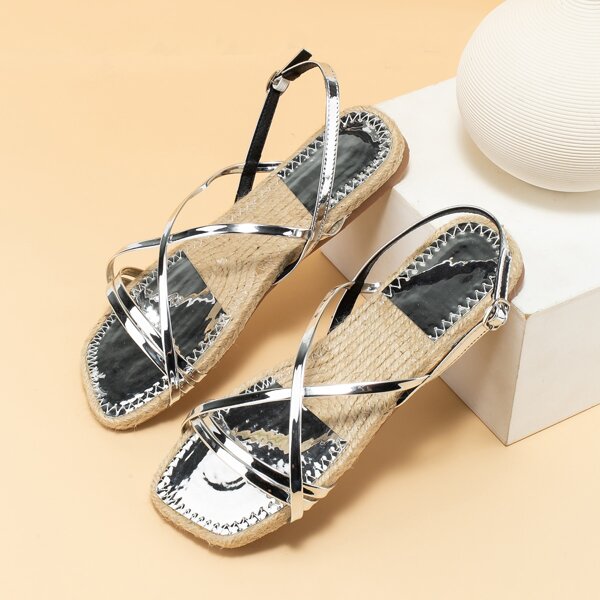 

Minimalist Metallic Design Strappy Sandals, Silver
