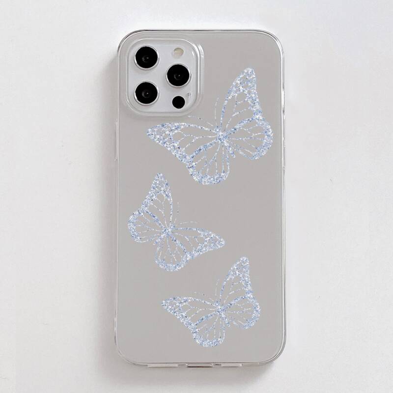 

1pc Butterfly Graphic Phone Case, Blue and white