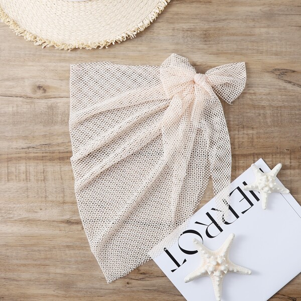 

Sheer Mesh Knot Decor Cover Up, Beige
