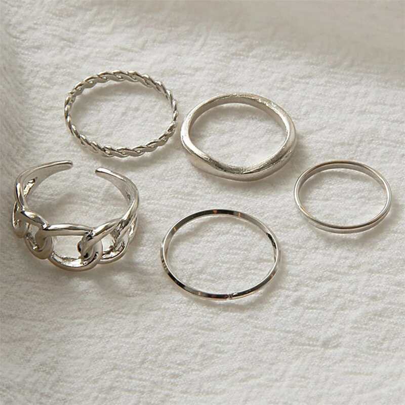 

5pcs Chain Design Ring, Silver