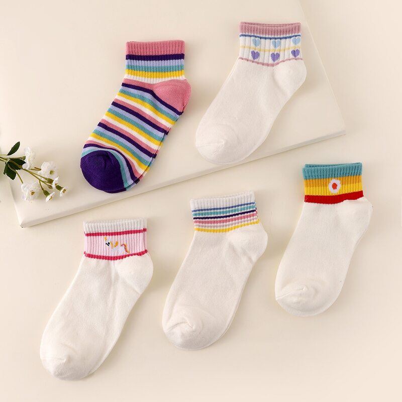 

5pairs Striped Pattern Ankle Socks, Multicolor