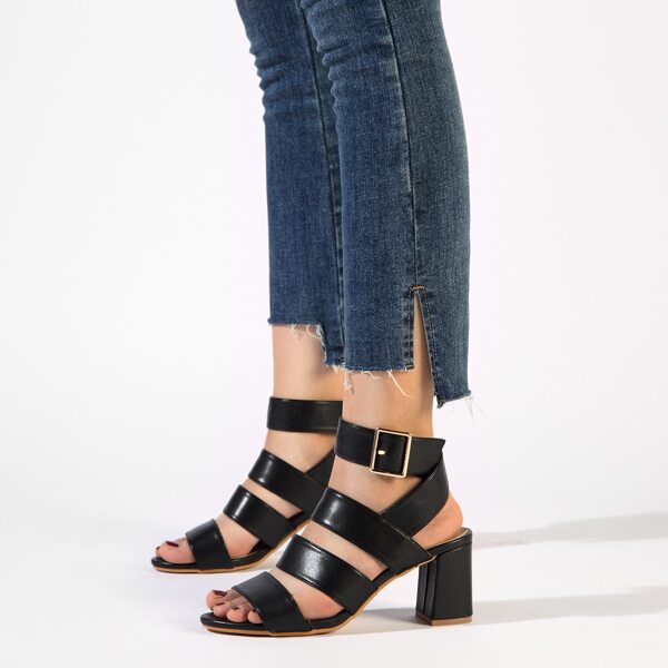 

Minimalist Chunky Strappy Sandals, Black