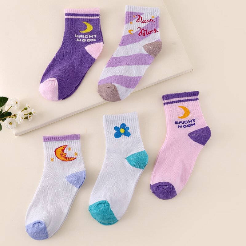 

5pairs Cartoon Graphic Crew Socks, Multicolor