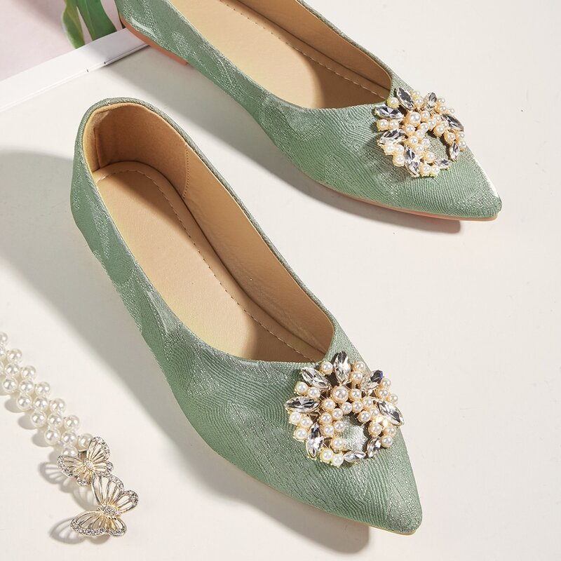 

Faux Pearl Decor Ballet Flats, Green