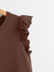 SHEIN Clasi 荷葉邊袖口素色連衣裙 - 咖啡棕 - 查看 3