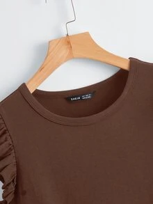 SHEIN Clasi 荷葉邊袖口素色連衣裙 - 咖啡棕 - 查看 4