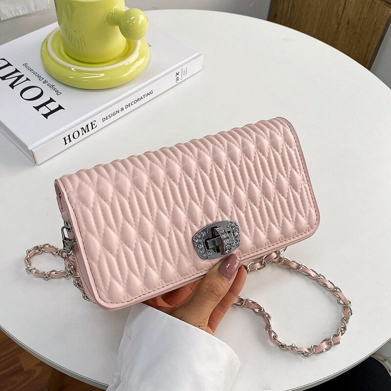 

Rhinestone Detail Turn-lock Crossbody Bag, Pink