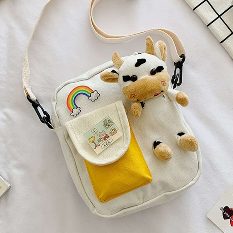 

Cartoon Decor Crossbody Bag, White