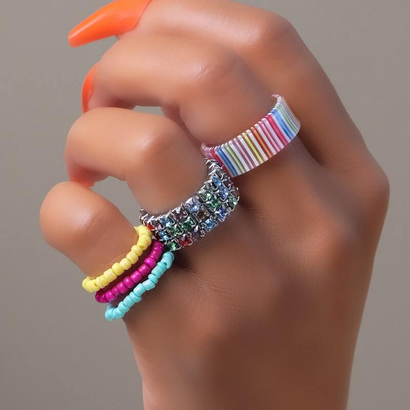 

5pcs Rhinestone Decor Ring, Multicolor
