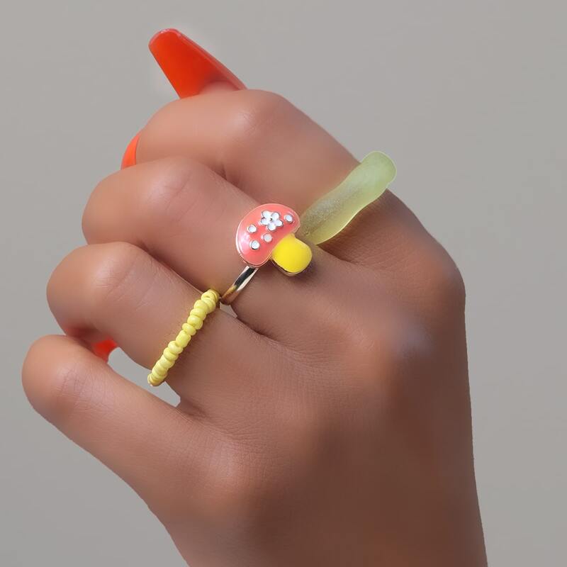 

3pcs Mushroom Decor Ring, Multicolor