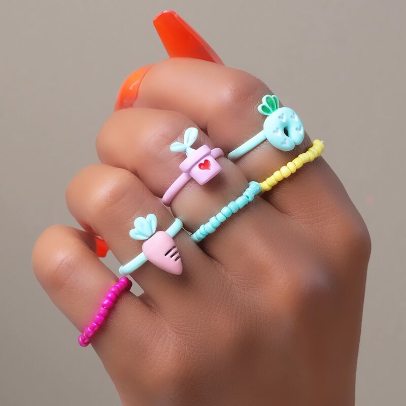

6pcs Cartoon Decor Ring, Multicolor