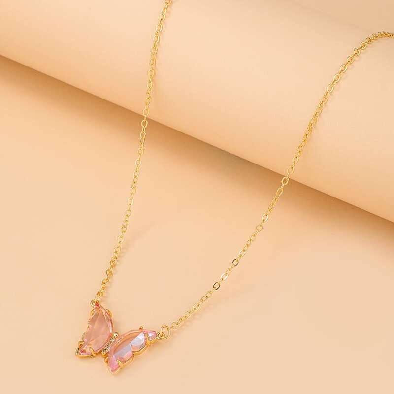 

Butterfly Charm Necklace, Pink