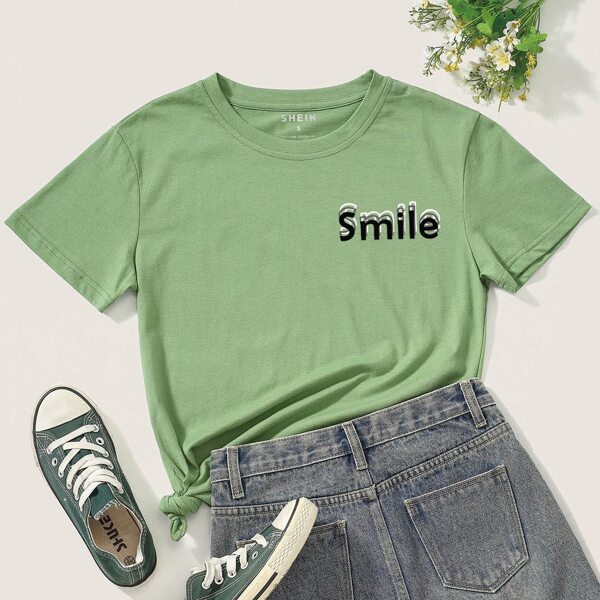 

Letter Graphic Round Neck Tee, Lime green