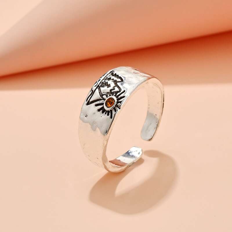 

Rhinestone Decor Cuff Ring, Silver