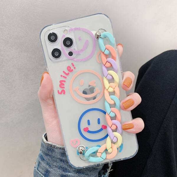 

Cartoon Graphic Hand Strap Phone Case, Clear