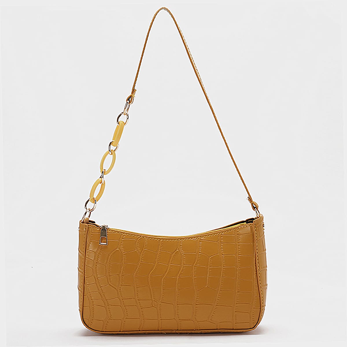 

Croc Embossed Baguette Bag, Yellow