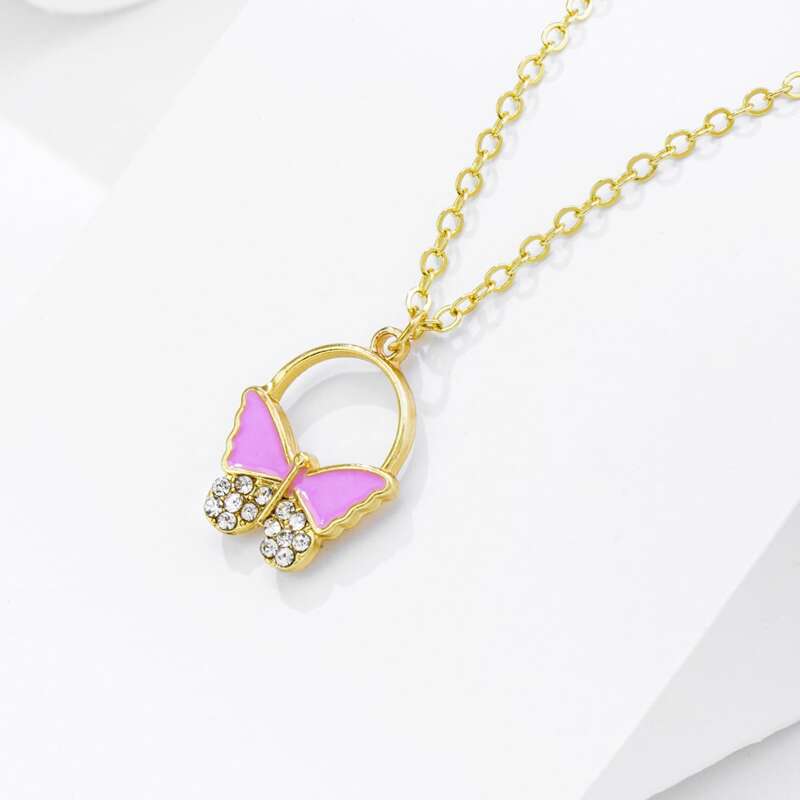 

Butterfly Charm Chain Necklace, Pink
