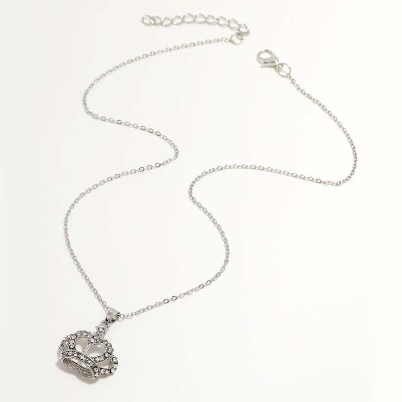 

Rhinestone Crown Pendant Necklace, Silver