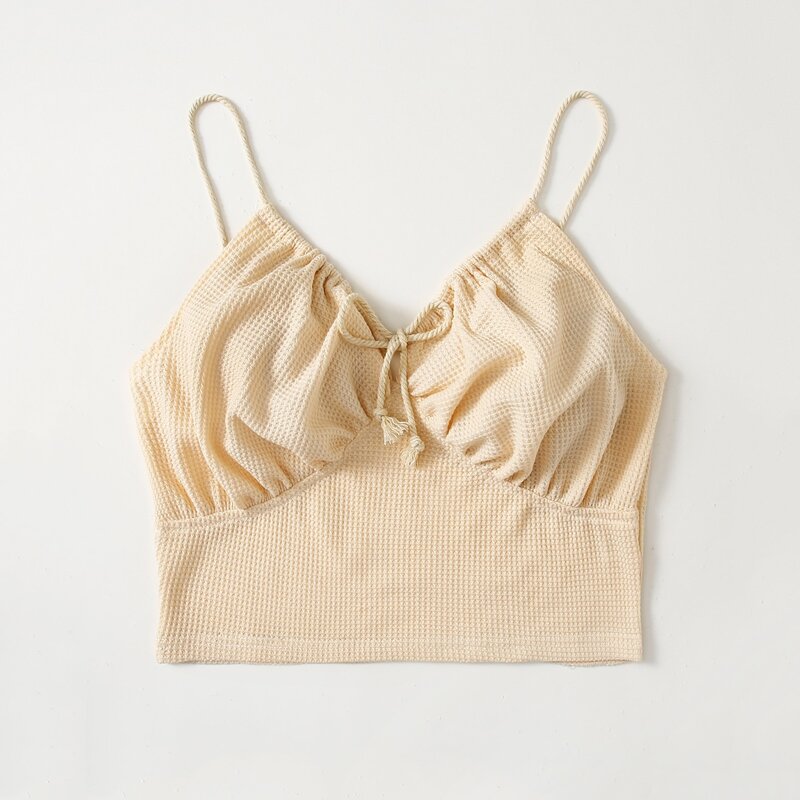 

Solid Tie Front Crop Cami, Beige
