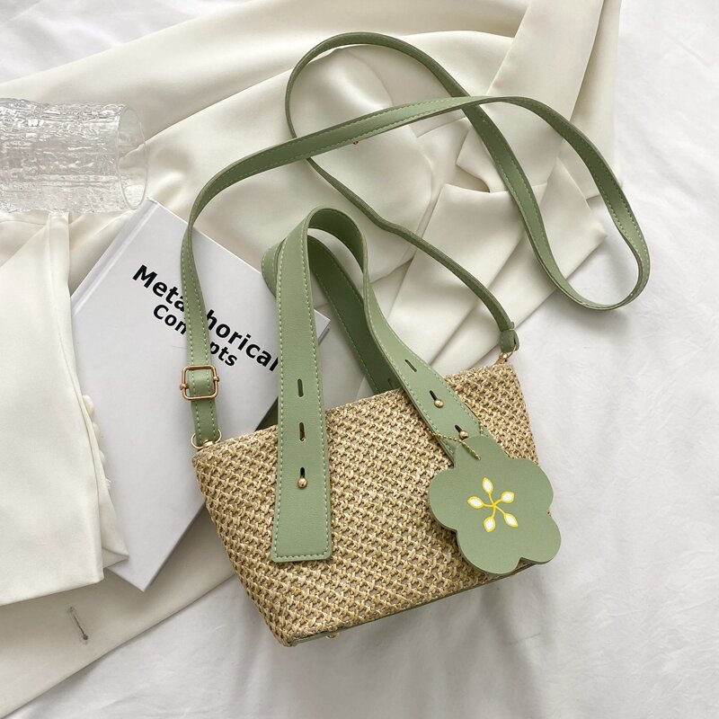

Woven Satchel Bag With Bag Charm, Green