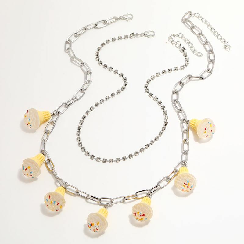 

2pcs Ice Cream Charm Necklace, Multicolor