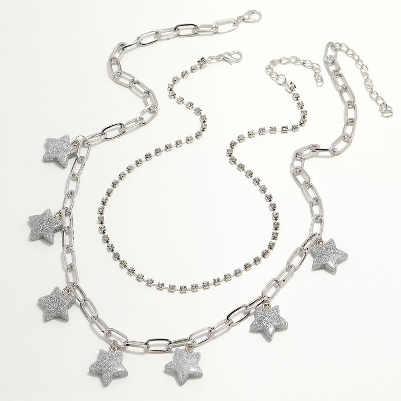 

2pcs Rhinestone Decor Necklace, Silver