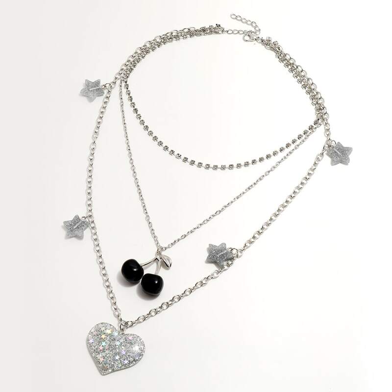 

Heart Charm Chain Layered Necklace, Silver