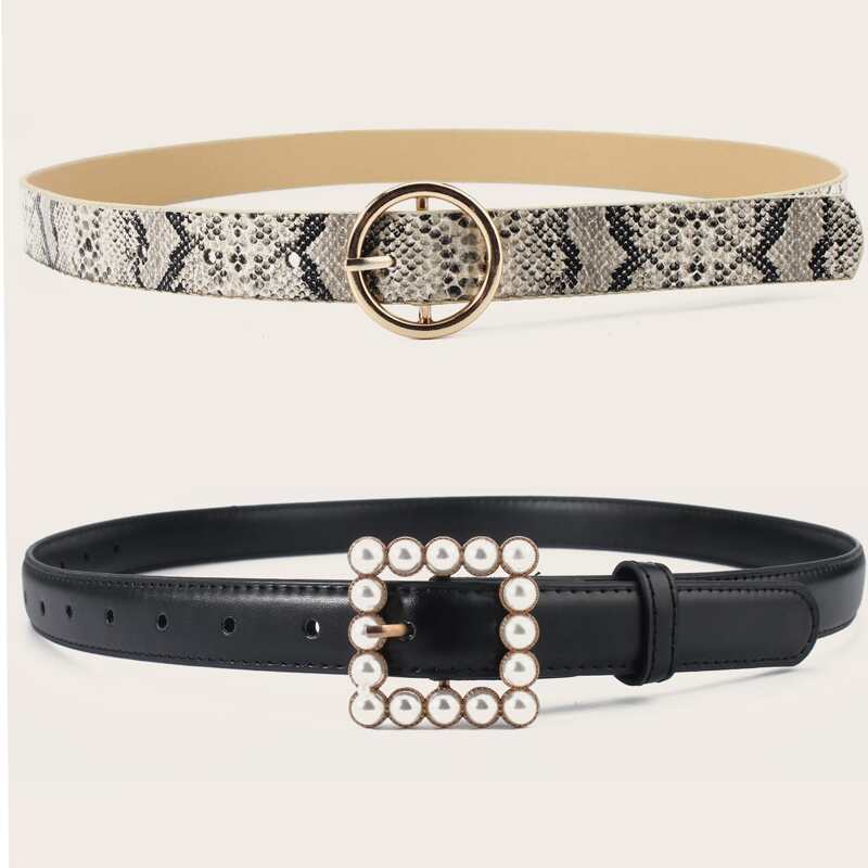 

2pcs Snakeskin Pattern Belt, Black