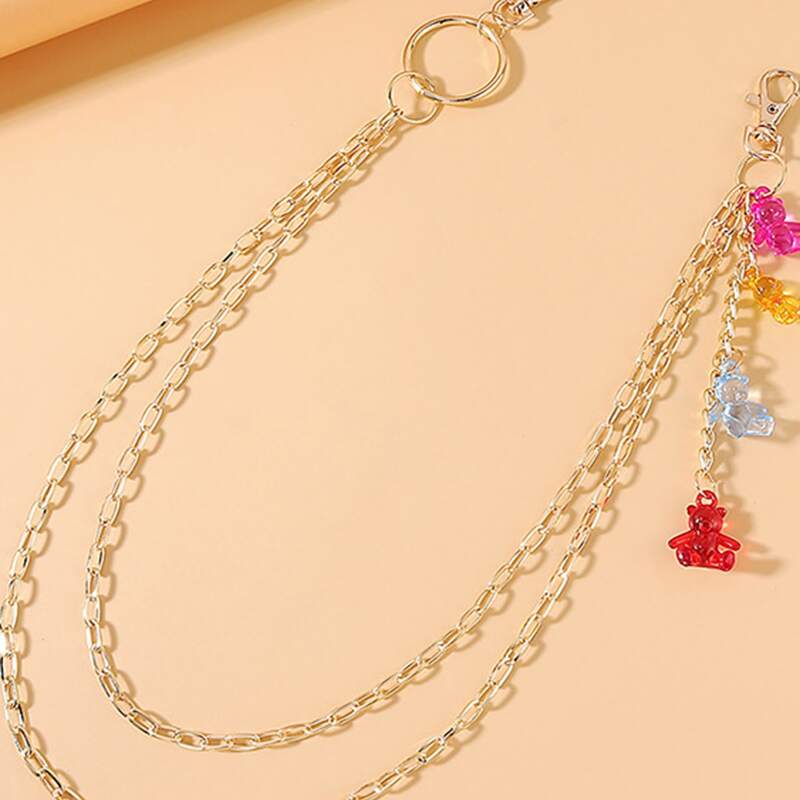 

Bear Decor Layered Pant Chain, Gold