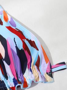 SHEIN Swim Summer Beach Allover Graphic Triangle Thong Bikini - Multicolor - View 3