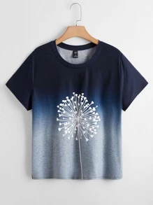 Plus Plants Print Ombre Tee - Navy Blue - View 1