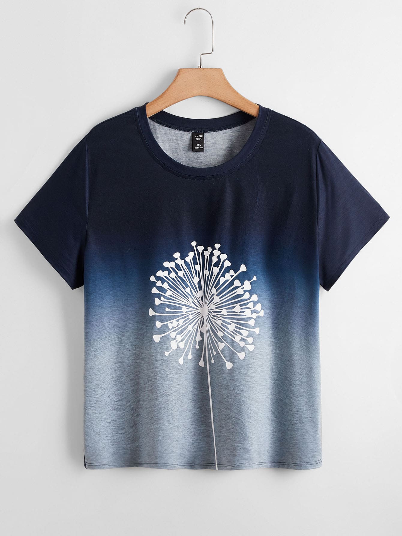 Plus Plants Print Ombre Tee - Navy Blue - View 1
