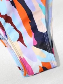SHEIN Swim Summer Beach Allover Graphic Triangle Thong Bikini - Multicolor - View 6