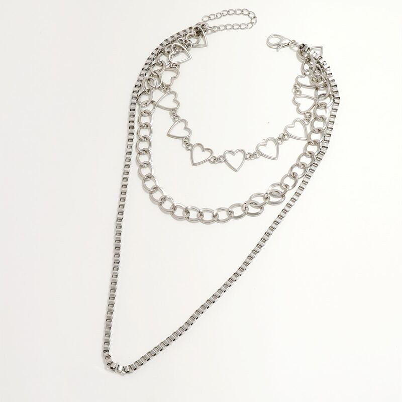 

Heart Decor Layered Chain Necklace, Silver