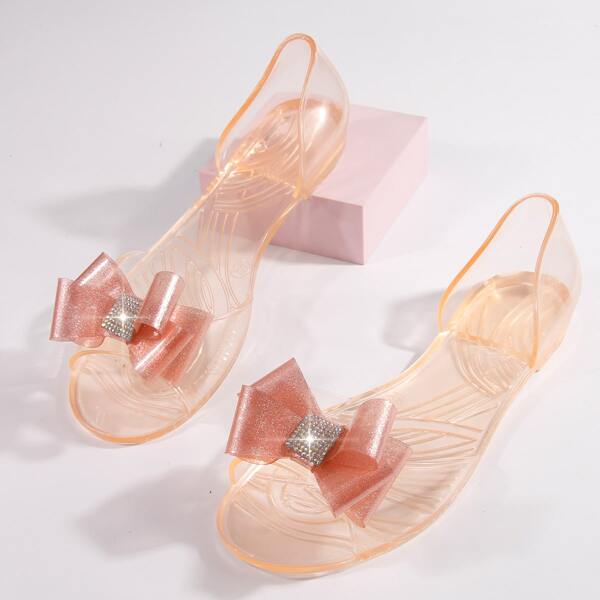 

Clear Bow Decor Sandals, Champagne