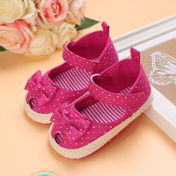 

Baby Girls Bow Decor Peep Toe Flats, Hot pink