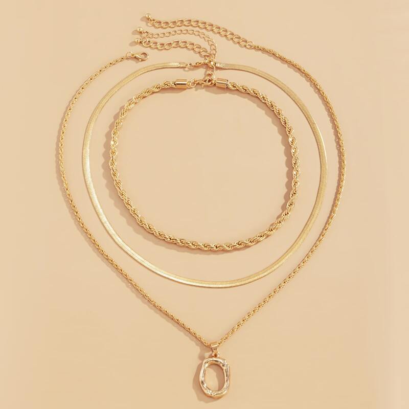 

3pcs Pendant Chain Necklace, Gold