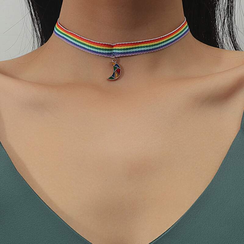 

Moon Charm Necklace, Multicolor