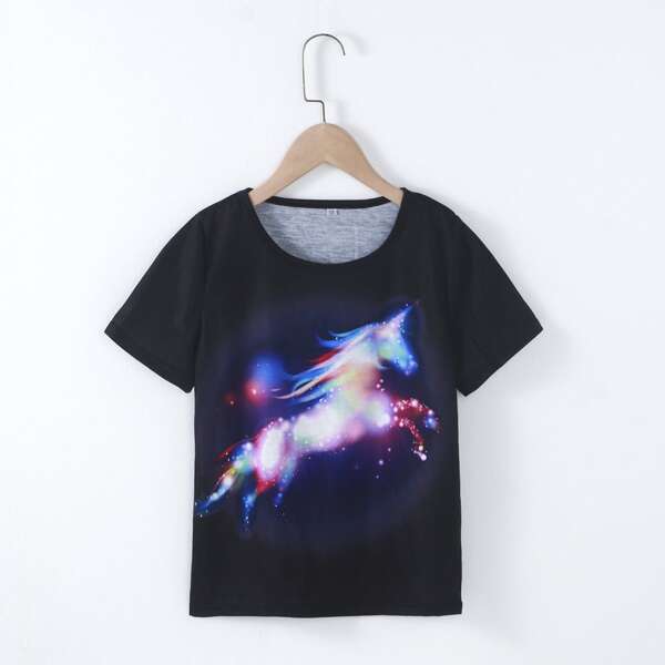 

Boys Unicorn Print Tee, Black