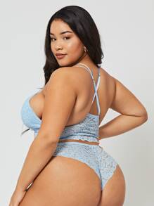 Plus Floral Lace Lingerie Set - Baby Blue - View 2