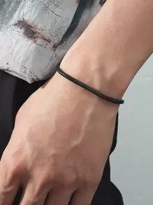 男士極簡手環蛇手鏈時尚手鐲首飾類不銹鋼適用於首飾類禮品 - 黑色 - 查看 1