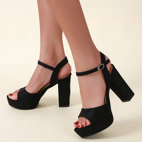 

Minimalist Ankle Strap Chunky Sandals, Black