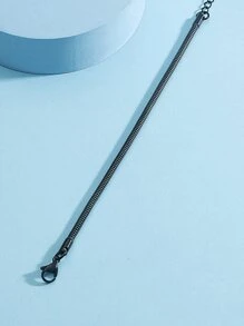 男士極簡手環蛇手鏈時尚手鐲首飾類不銹鋼適用於首飾類禮品 - 黑色 - 查看 3