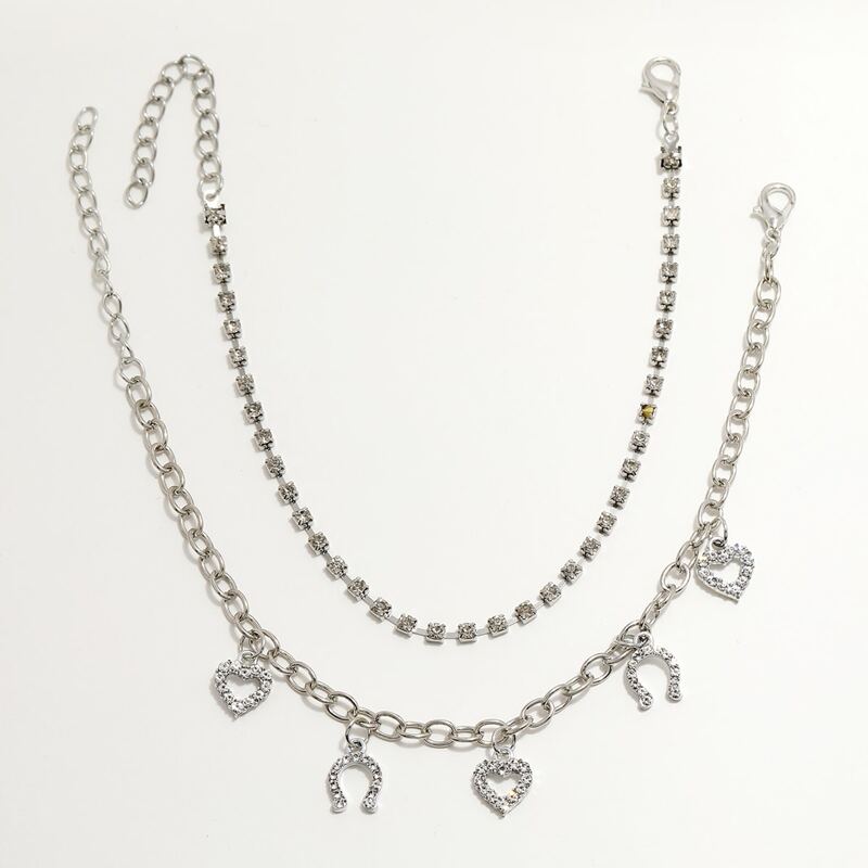 

2pcs Heart Rhinestone Anklet, Silver
