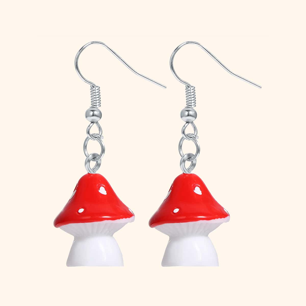 

Mushroom Drop Earrings, Red