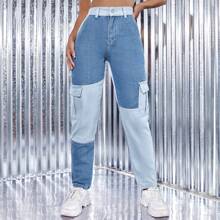 Color Block Cargo Jeans